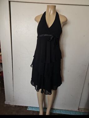 Jones New York Black One-Shoulder Tiered Halter Dress
